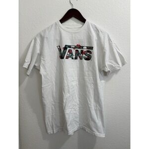Vans T Shirt Men's Size Medium White With Floral Vans Logo